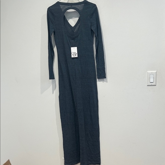 Chaser long sleeve open back V-Neck Maxi Dress triblend jersey medium - Picture 4 of 6